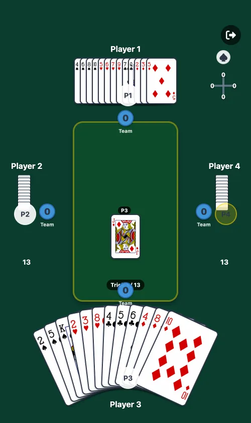 Tarneeb Online during the playing phase, mid-trick